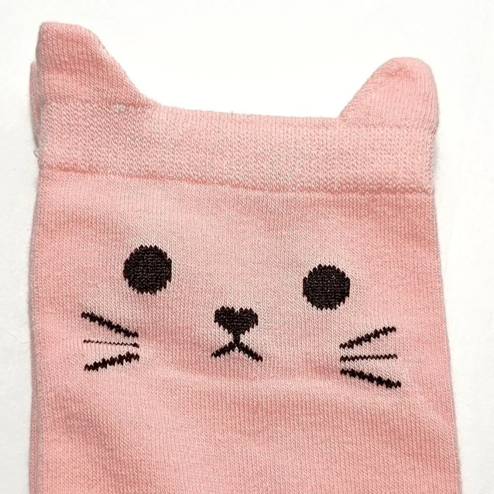 Jeasona 5 Pairs Cat Themed Face, Paws with Ears Sz 6-10 Crew Socks with Gift Tin